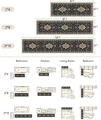 Area Rugs 2'x8' Washable Non-Slip, Floral Vintage Distress Print Pattern Medallion Carpet for Living Room Bedroom Dining Room, Black Brown Neutral Dark Tan