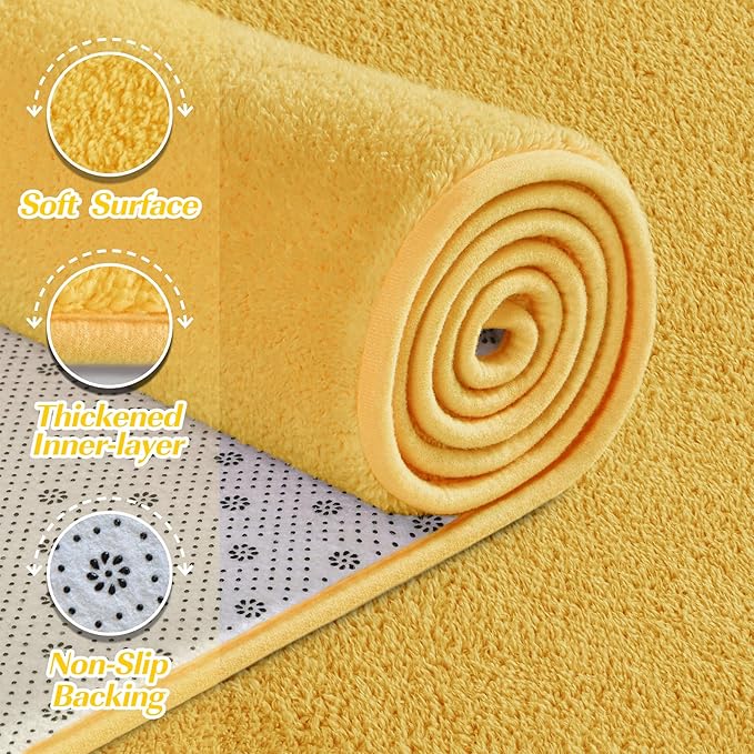 Large Area Rugs for Living Room Bedroom, 4x6 Feet Yellow Rug, Minimalist Modern Shag Rug, Soft Thick Comfy Memory Foam Indoor Carpet, Non-Slip Washable Rug for Boys Girls Dorm Nursery Room Home Decor