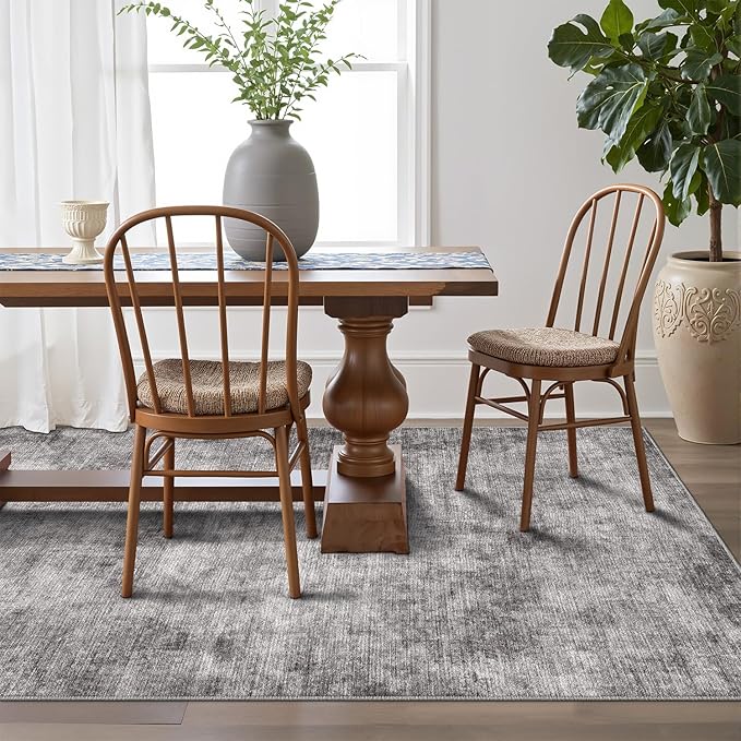 LUMI 8x10 Washable Area Rug for Living Room, Ultra Soft Modern Neutral Grey Rugs Non Slip with Rubber Backing, Low Profile, High Traffic, Stain Resistant Carpets, Ideal for Bedroom, Dining Room
