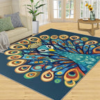 Boho Peacock Rugs for Living Room - 5x6 Rug, Peacock Decor Area Rugs for Bedroom, Teal Turquoise Rug, Modern Style Washable Carpet, Aesthetics Carpet - Peafowl Home Decor & Gifts