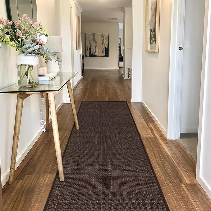GOYLSER 5ft Kitchen Runner Rugs Non Skid, Absorbent Small Jute Kitchen Carpet Rugs, Rubber Backed Home Floor Mat, Deep Brown