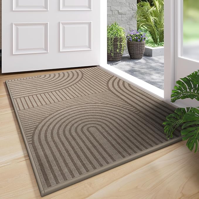 Front Door Mat 24''x35'', Absorbent Muddy Dirt Resist Washable Non Slip Low-Profile Indoor Doormat, Easy Clean Welcome Entryway Door Mats, Brown