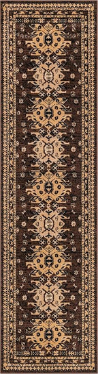 Unique Loom Taftan Collection Border Geometric Tribal Inspired Design Area Rug (2' 7 x 10' 0 Runner, Brown/ Tan)