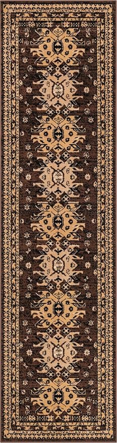 Unique Loom Taftan Collection Border Geometric Tribal Inspired Design Area Rug (2' 7 x 10' 0 Runner, Brown/ Tan)