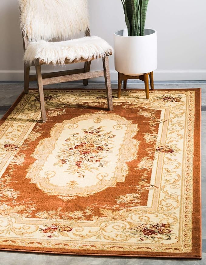 Unique Loom Versailles Collection Traditional Classic Floral Motif Area Rug (4' 0 x 6' 0 Rectangular, Terracotta/ Ivory)