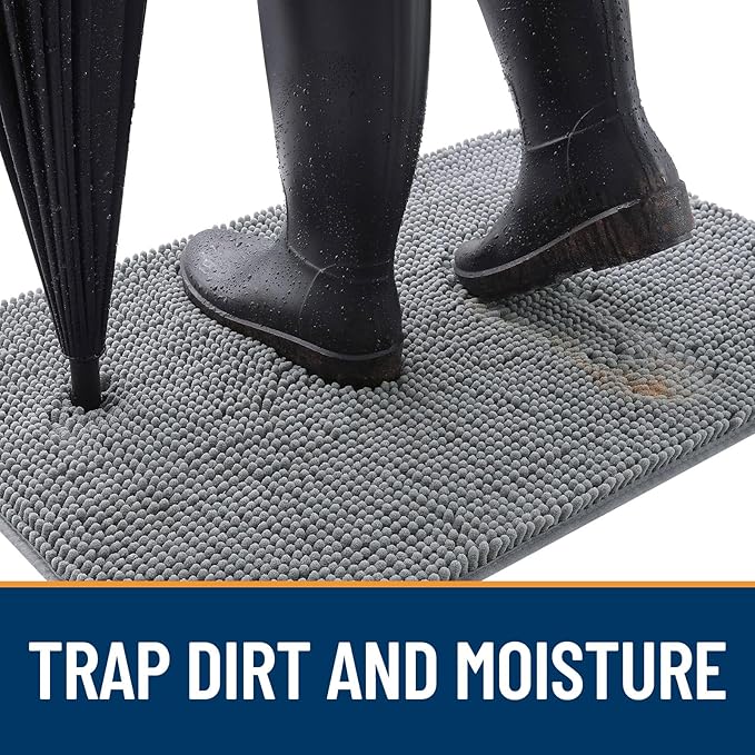 OLANLY Dog Door Mat for Muddy Paws 47x32, Absorbs Moisture and Dirt, Absorbent Non-Slip Washable Doormat, Quick Dry Chenille Mud Mat for Dogs, Entry Indoor Entryway Carpet for Inside Floor, Grey