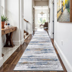 3x15 Washable Runner Rug for Hallway: Extra Long Runners for Entryway Living Room Dining Room - Stain and Water Resistant Rugs with Non-Slip Backing - Soft Low-Pile Carpet Navy Grey