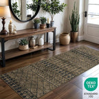 2x6 Machine Washable Runner Rug, Kitchen Hallway Area Rug, Brown Black Vintage Moroccan Rug Ultra Non-Slip Low Pile Soft Faux Wool Carpet, Kids and Pets Friendly for Bedroom Entryway Bedside Decor Rug