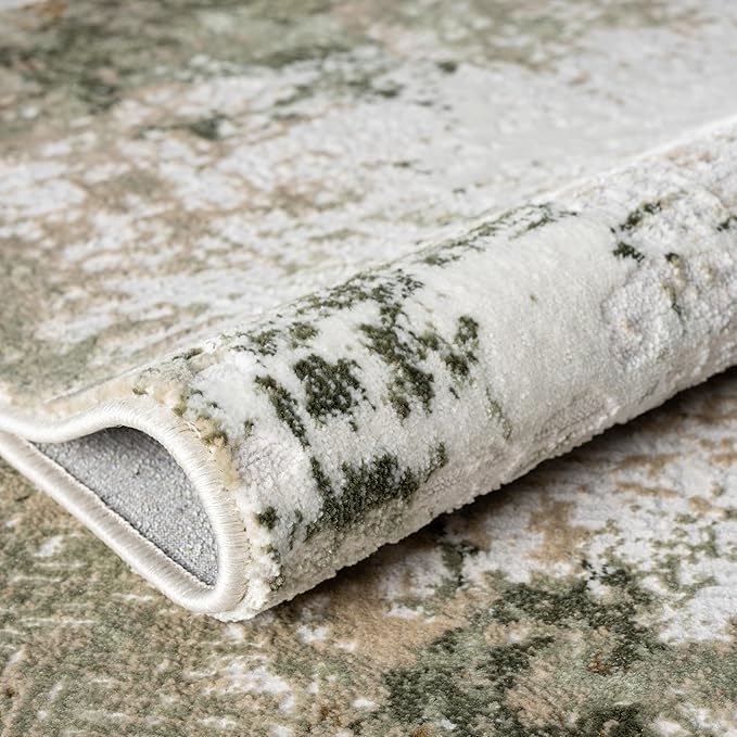 Abani Beige with Green Border Washable Area Rug – 6' x 9' – Classic Textured Design – Ivy Collection – Non-Shedding, Easy to Clean – Durable for High Traffic Areas – Living Room & Bedroom