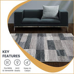 SUPERIOR Indoor Area Rug, Jute Backed, Modern Geometric Patchwork Floor Decor for Bedroom, Office, Living Room, Entryway, Hardwood Floors, Rockwood Collection, 5' x 8', Blue-Taupe