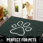 Smiry Dog Door Mat for Muddy Paws, Absorbent Dirt Trapper Non Slip Quick Dry Washable Chenille Mat for Mud Dogs, Entry Rug for Indoor and Outdoor (71x46 Inches, Green and White)