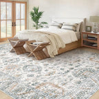 Area Rug 10x12 Living Room Rugs, Machine Washable Vintage Distressed Boho Area Rug Non-Slip Soft Low Pile Large Indoor Rugs for Bedroom Kitchen Dining Room Office(Brown Green,10'x12')