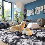 Fluffy Rug for Living Room Shaggy Area Rug High Pile Fuzzy Rug Non-Slip Indoor Floor Carpet Plush Area Rugs for Living Room Tie Dye Black White 6x9