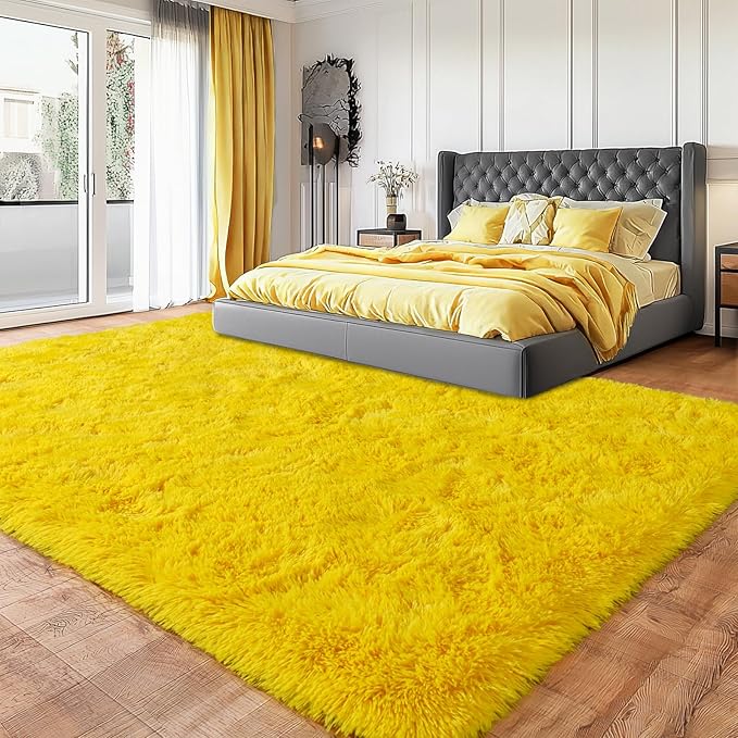 Area Rugs for Living Room, Soft Shaggy Carpets for Living Room, Fuzzy Rugs for Kids' Room, Perfect Decor for Modern Home Yellow 5x7 Feet