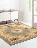 Unique Loom Versailles Collection Area Rug - Henry (7' 10" Square Light Blue/Cream)