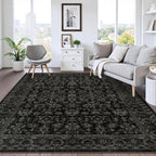 LIVEBOX Washable Area Rug 8x10 - Large Black Boho Living Room Rug Vintage Rugs for Bedroom, Non-Slip Retro Floral Carpet Print Distressed Accent Rugs for Dining Room Home Office