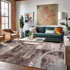Rugshop Contemporary Abstract Circle Design Area Rug, Fade-Resistant Modern Carpet for Living Room, Dining Room, or Office, Brown, 10' x 14'