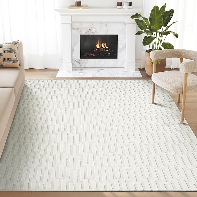 Abani Cream Area Rug for Living Room, Bedroom -Geometric Pattern - 4 x 6 -Durable & Easy to Clean