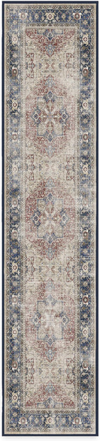 RUGGABLE Washable Vintage Runner Rug – Kamran Royal Blue 2.5x12, Stain-Resistant, Non-Slip Hallway Runner – Machine Washable Rug for Hallway, Entryway, Living Room & Kitchen–with Standard Pad
