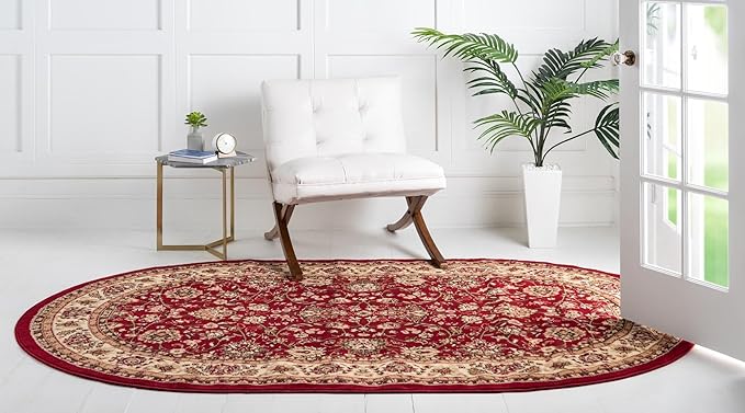 Unique Loom Sialk Hill Collection Area Rug - Washington (7' 11" x 10' Oval Burgundy/Cream)