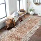 3x8 Runner Rug Non Slip - Kitchen Washable Rug Runner with Non-Shedding, Boho Rugs Cream Runners Rug for Hallways Distressed Carpet Runner Rugs for Bedroom Brick Red