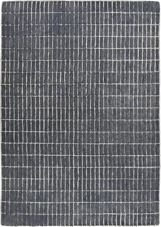 Hand-Tufted 100% Wool Area Rug – Unique Modern Geometric Grid Pattern, Soft Plush Textured Carpet for Living Room, Bedroom, Dining Room & Entryway (Smoke, 8' Round)