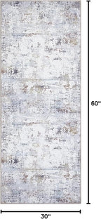 GLN Rugs Contemporary Collection - Machine Washable Area Rug, Contemporary Washable, Non Slip, Low Pile Chenille Rug, Living Room, Bedroom, Kitchen Rug (2'6" x 7' White/Grey/Blue/Brown)