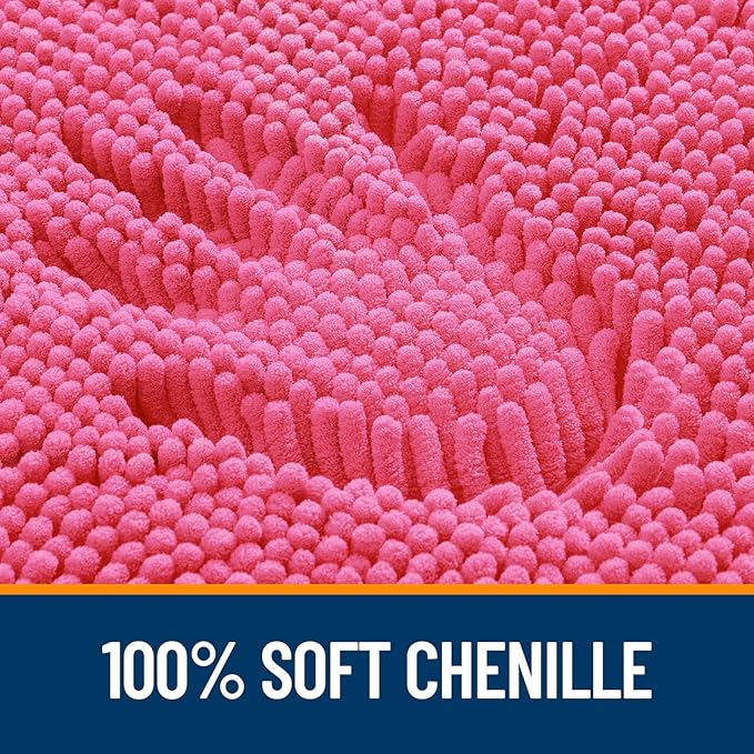 OLANLY Bathroom Rugs 47x20, Extra Soft Absorbent Chenille Bath Rugs, Rubber Backing Quick Dry, Machine Washable Bath Mats for Bathroom Floor, Tub and Shower, Home Decor Accessories, Hot Pink