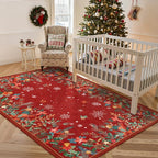 Wonnitar Christmas 5x7 Area Rugs, Red Floral Rugs for Living Room, Non-Slip Soft Bedroom Rug, Washable Low Pile Snowflake Holiday Decor Rugs Carpet for Dining Room Bedside(Christmas Red,5'x7')