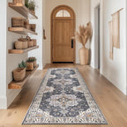 jinchan Runner Rug 3x10 Vintage Hallway Runner Boho Washable Rug Floral Medallion Retro Non Slip Classic Thin Soft Carpet for Kitchen Bedroom Bathroom Laundry Room Doorway Grey