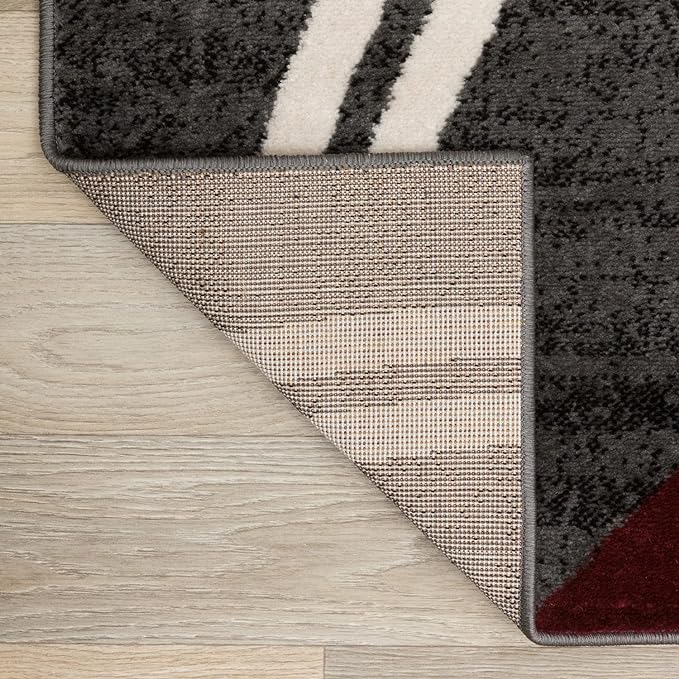 Rugshop Modern Wavy Circles Design Non-Shedding Runner Rug, Carpet for Hallway or Kitchen, Red, 2' x 7'2"