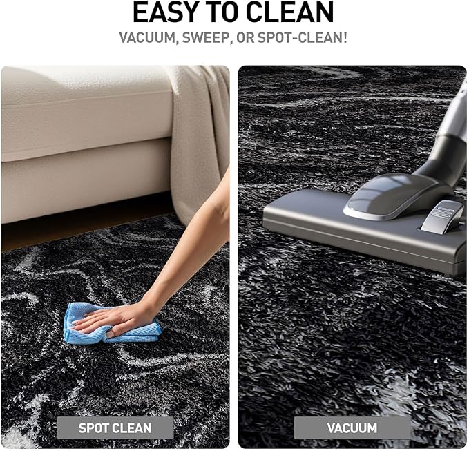 Rugshop Abstract Marble Shag Area Rug Anthracite Dark Gray 7' 10" x 10' Perfect for Large Living Rooms, Dining Areas, or Master Bedrooms