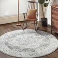 jinchan Kelda Round Rug 6ft Washable Area Rug Indoor Vintage Bedroom Floor Cover Distressed Circle Mat 6' Round Lightweight Non Slip Low Pile Thin Farmhouse Carpet for Living Room Dining Room Grey