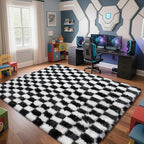 Checkered Rug for Living Room, 8x10 Black and White Area Rugs, Classic Checkered Carpets Shaggy Area Rug, Bedside Rugs for Living Room Bedroom Kids Room Home Decor