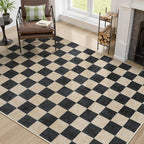 Machine Washable 5x7 Area Rugs for Living Room Checkered, Non Slip Soft Low Pile Farmhouse Geometric Modern Neutral Playroom Boys Rugs for Bedroom, Large Carpet Rugs for Dining Room(Black,5'x7')