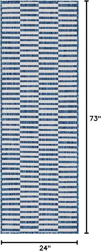 Unique Loom Outdoor Striped Collection Area Rug - Striped (2' x 6' 1" Runner, Blue/Ivory)