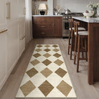 2x6 Runner Checkered Rug for Hallways Brown Washable Long Carpet Non-Slip Low Pile Boho Indoor Accent Throw Rug for Entrance Kitchen Bedroom Dining Laundry