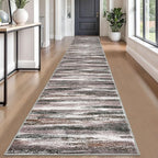Modern Abstract Runner Rug 2.6x18, Dark Light Brown White Washable Long Kitchen Runner Non-Slip Soft Hallway Rug Runner Thin Print Faux Wool Carpet for Entryway Bedroom Laundry Room Indoor