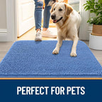 OLANLY Dog Door Mat for Muddy Paws 44x24, Absorbs Moisture and Dirt, Absorbent Non-Slip Washable Doormat, Quick Dry Chenille Mud Mat, Entry Indoor Entryway Carpet for Inside Floor, Cornflower Blue
