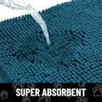 Smiry Dog Door Mat for Muddy Paws, Absorbent Dirt Trapper Non Slip Quick Dry Washable Chenille Mat for Mud Dogs, Entry Rug for Indoor and Outdoor (40x32 Inches, Atlantic Blue and White)
