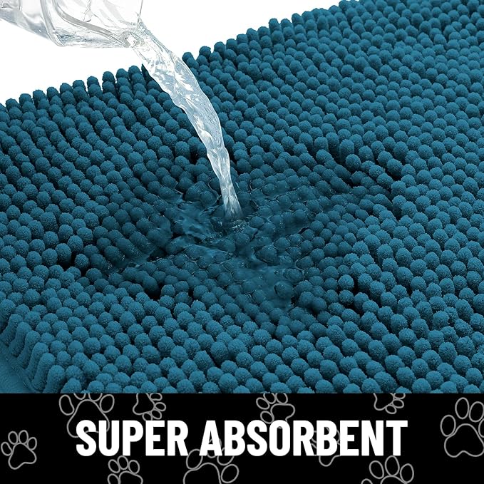 Smiry Dog Door Mat for Muddy Paws, Absorbent Dirt Trapper Non Slip Quick Dry Washable Chenille Mat for Mud Dogs, Entry Rug for Indoor and Outdoor (71x46 Inches, Atlantic Blue and White)
