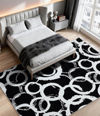 YIHOUSE Black Modern Geometric Area Rug 6x9, Black and White Rug with Abstract Circles,Non-Shedding Washable Rugs for Bedroom, Home Office and Living Room