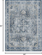 RUGGABLE Washable Area Rug – Kamran Admiral Blue 5x7, Stain-Resistant, Non-Slip – Medium Machine Washable Rugs for Living Room, Bedroom, Hallway, Entryway & Office–with Cushioned Pad