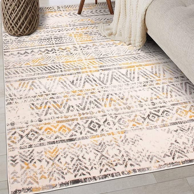 Rugshop Geometric Boho Perfect for high Traffic Areas of Your Living Room, Bedroom, Home Office, Kitchen Area Rug 3'3" x 5' Yellow