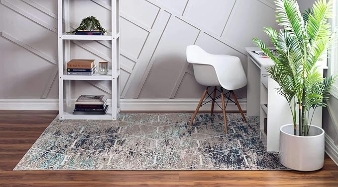Unique Loom Trellis Frieze Collection Area Rug - Geometric (7' x 10', Blue Multi/ Ivory)
