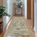 Bavni Runner Rug 2x10, Low Pile Machine Washable Rugs for Hallways, Kitchen, Bedroom, Non Slip Aesthetic Vintage Distressed Print Lightweight Durable Chenille 2x10 Mat, Forgotten Sandstone