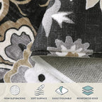 Lahome Floral Black Round Rug - 4Ft Washable Non-Slip Small Round Area Rug Throw Soft Stain Resistant Sofa Living Room Rugs, Paisley Print Accent Distressed Round Carpet for Bedroom Entryway Kitchen