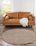 Unique Loom Solid Shag Collection Area Rug (10' 2" Round, Taupe)