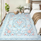 GarveeHome 3x5 Small Area Rug for Bedroom Floral Washable Rugs Non Slip Stain Resistant Living Room Throw Carpet Low Pile Dining Room Blue Area Rug Butterfly Bow Rugs for Nursery Home Decor, 3x5