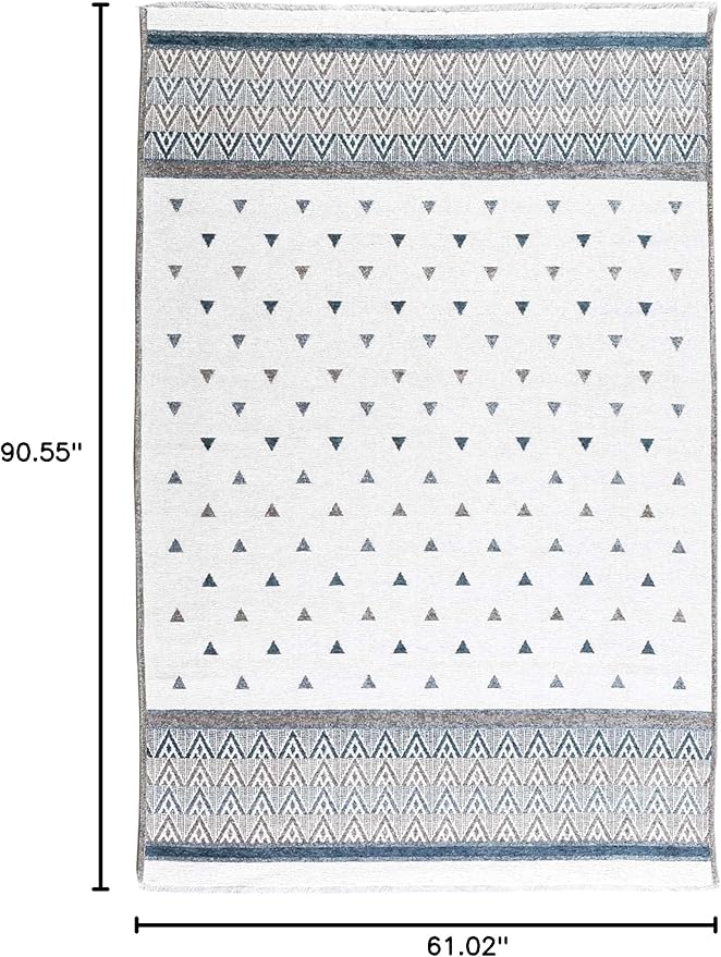 Alfa Rich 5x8 Blue Cream Off White Washable Area Rugs for Living Room Bedroom Kitchen Decor Cotton